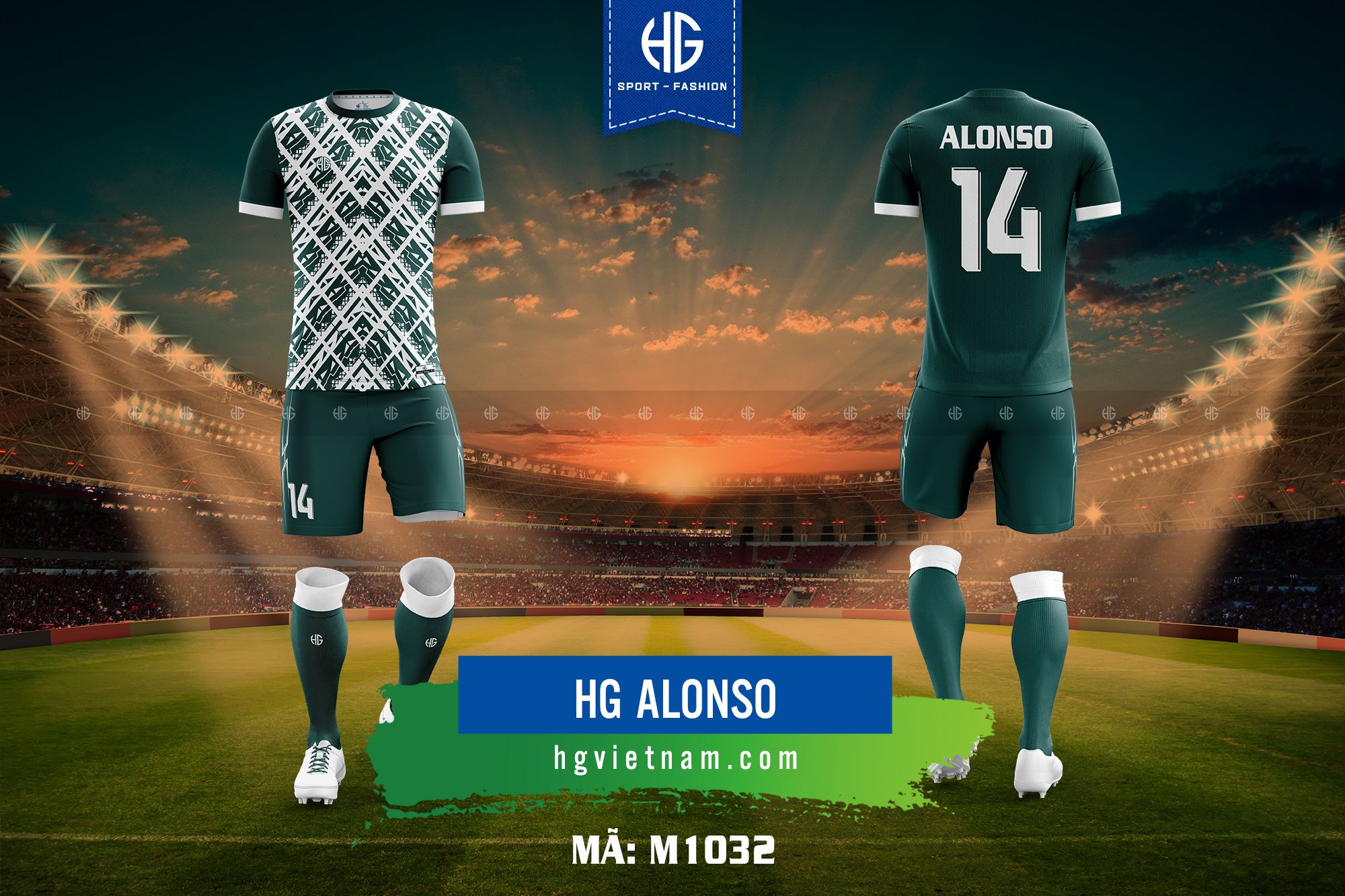Áo bóng đá thiết kế M1032. HG Alonso