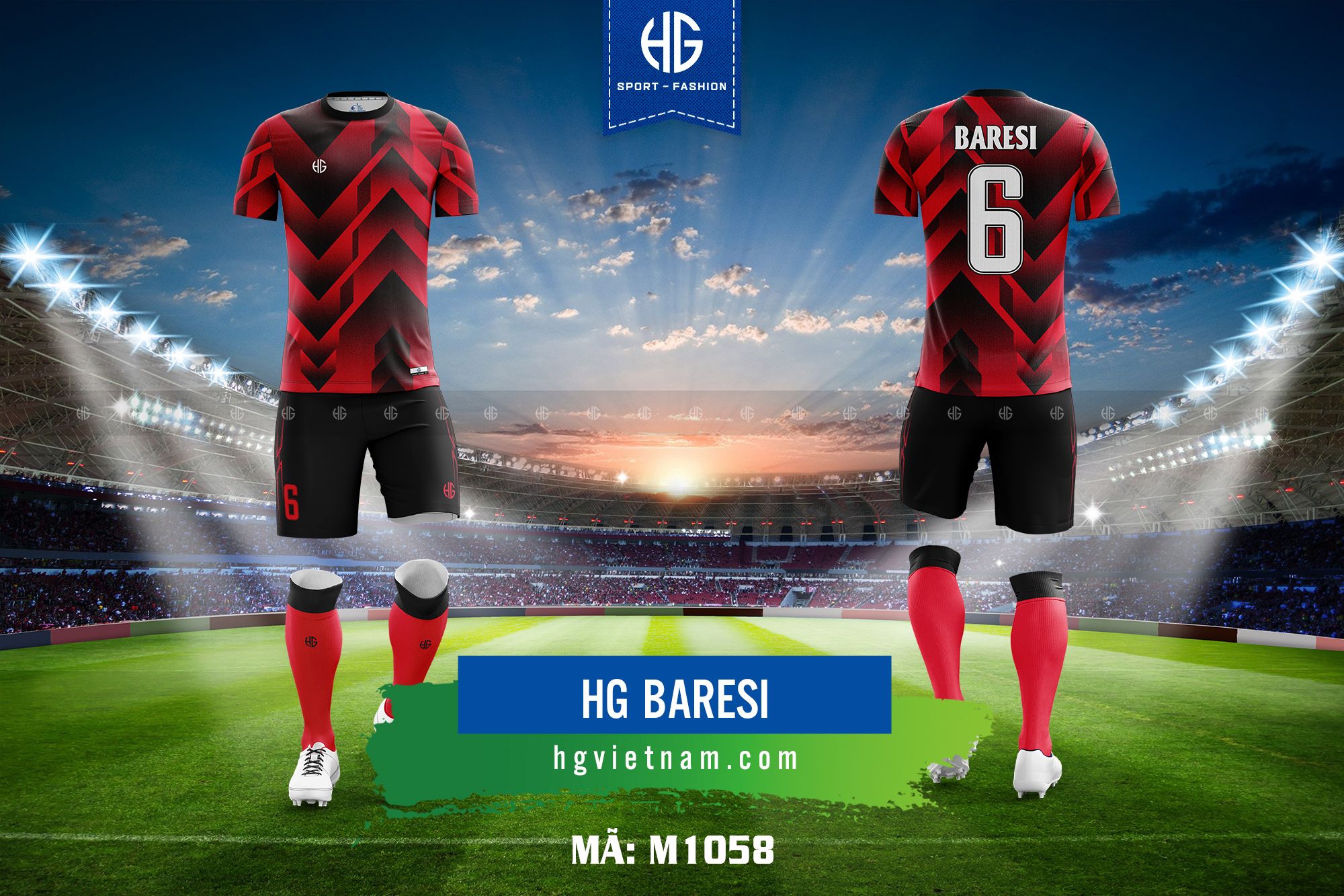 Áo bóng đá thiết kế M1058. HG Baresi