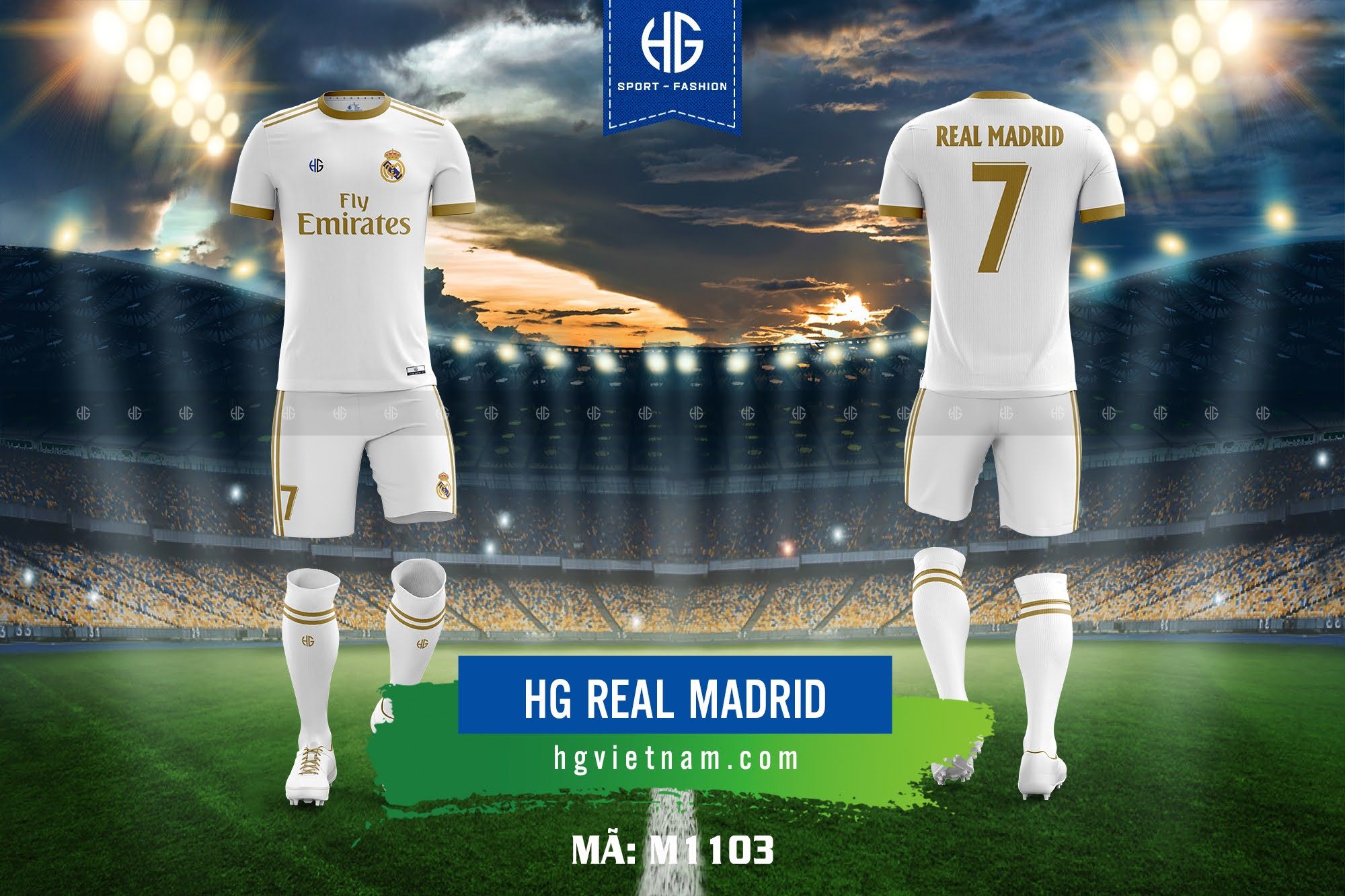 Áo bóng đá câu lạc bộ Real Madrid M1103. HG