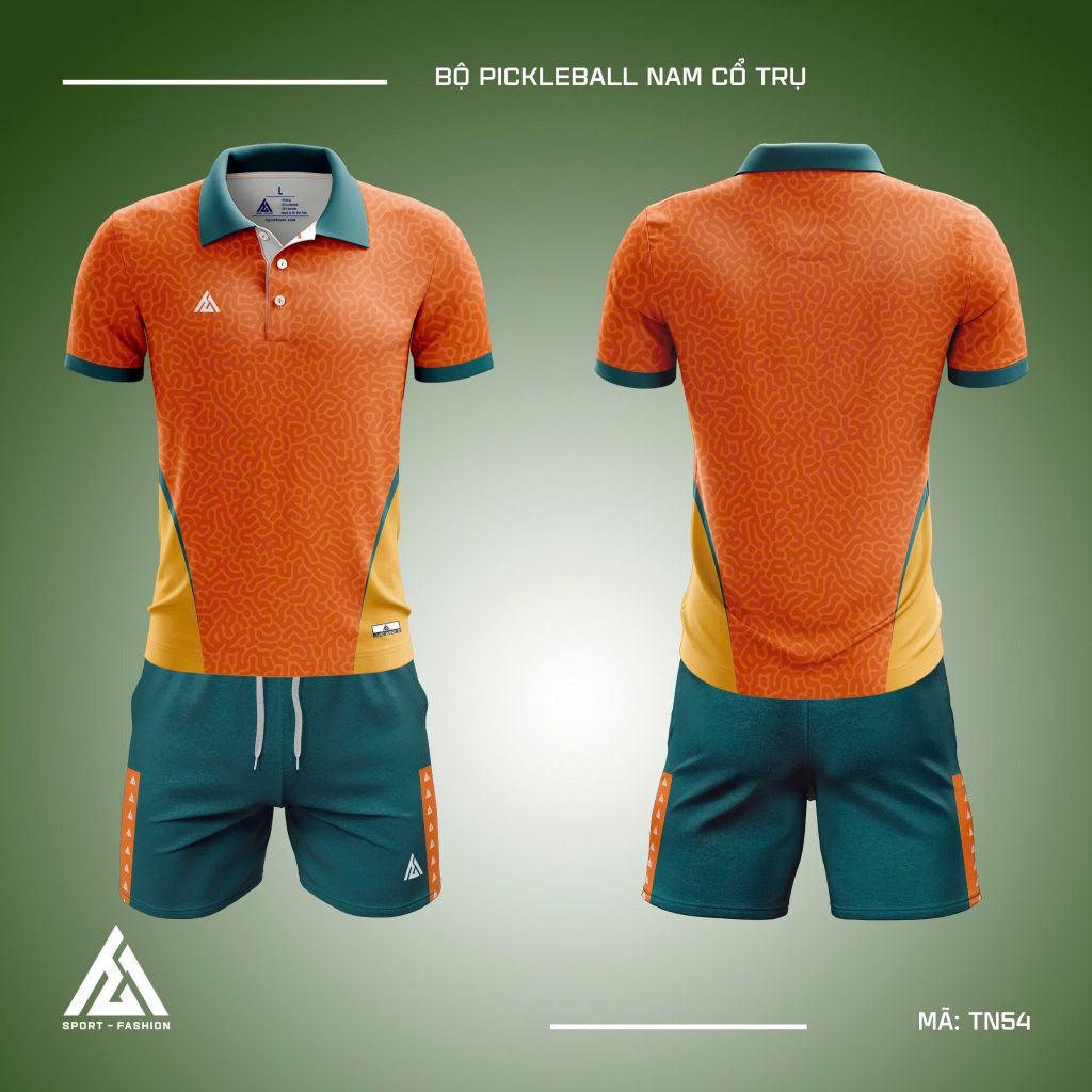 Mẫu pickleball cổ trụ màu cam phối xanh TN54