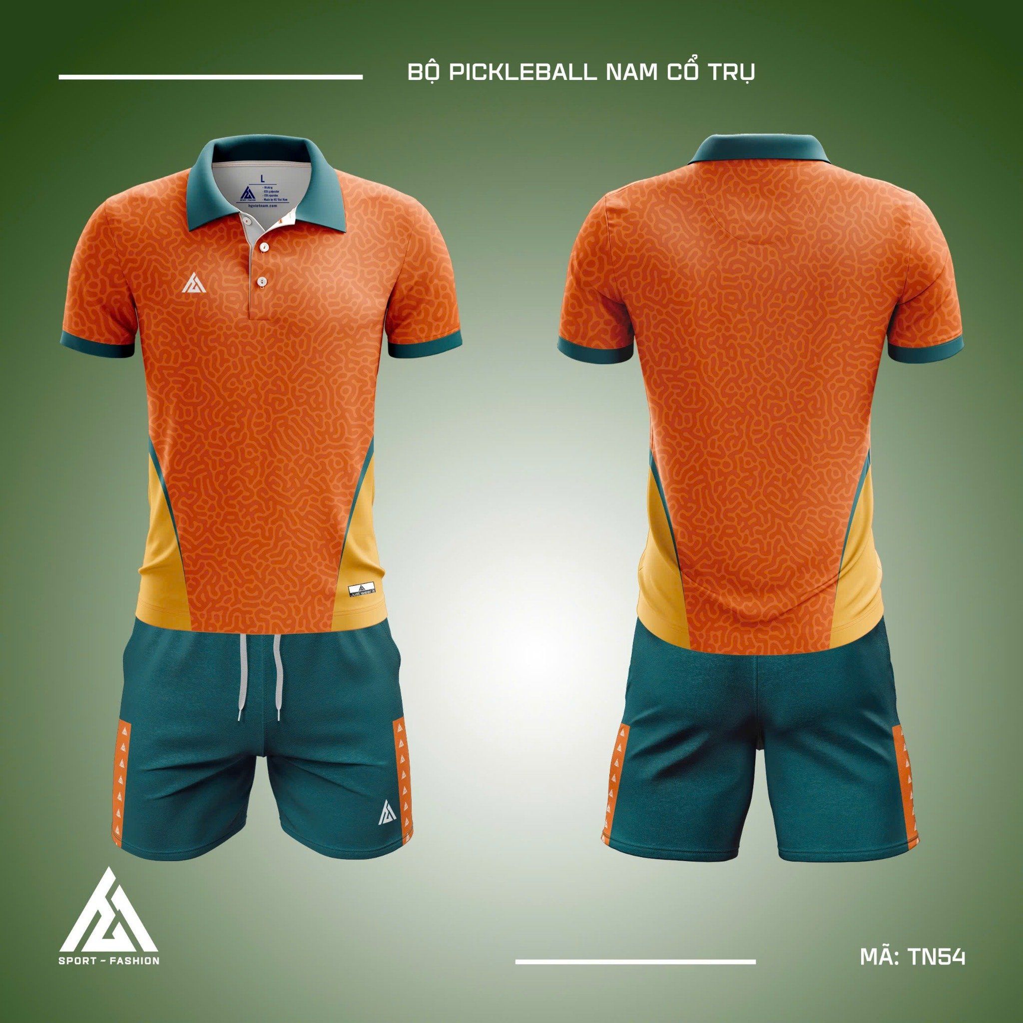 Mẫu pickleball cổ trụ màu cam phối xanh TN54
