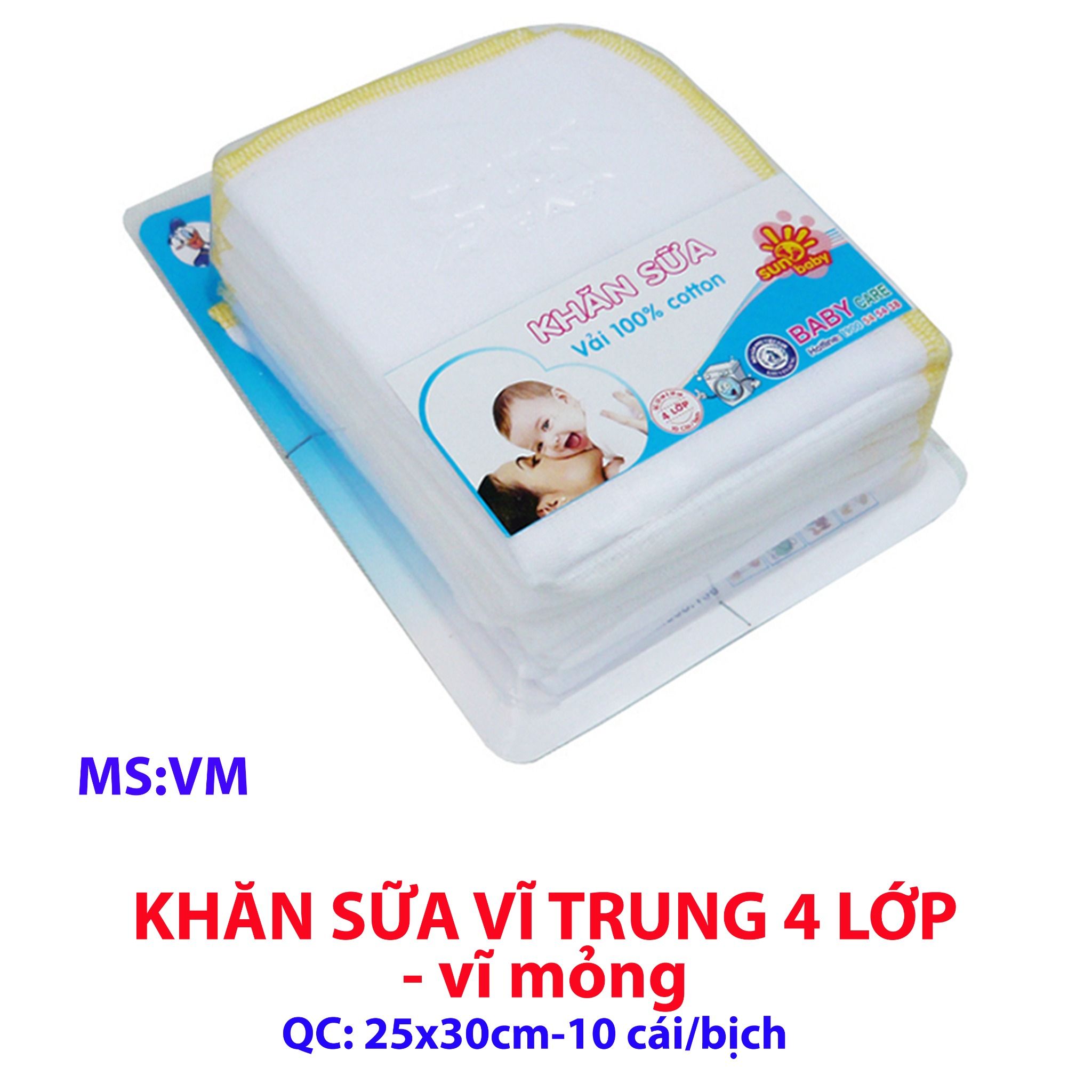  Khăn sữa dày Vĩ trung (4 lớp)-VM 