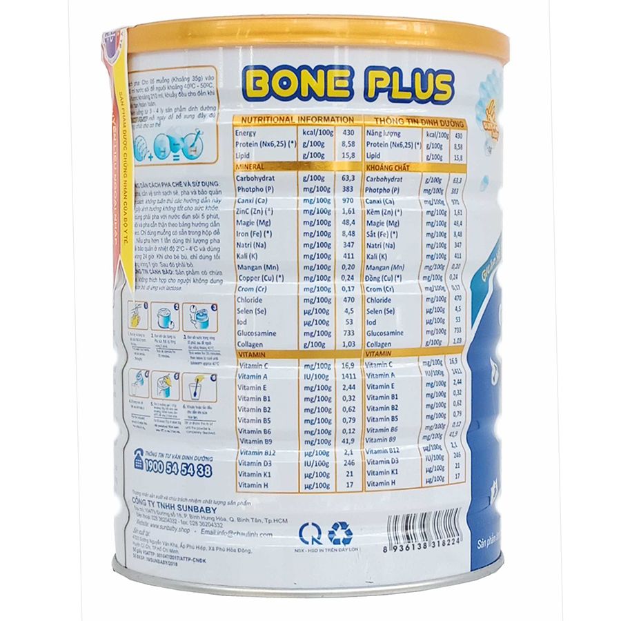  Sữa bột giúp xương khớp chắc khỏe SUNBABY BONE PLUS 900g 