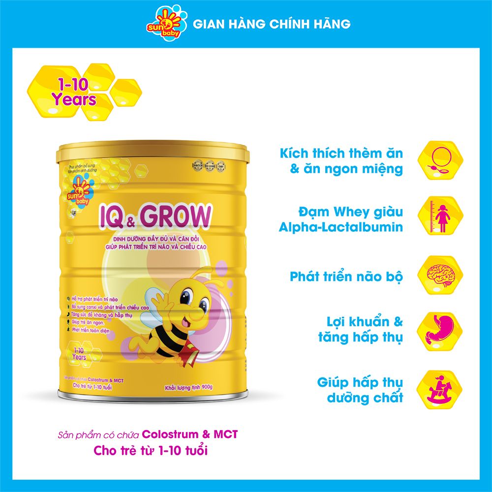  Sữa bột tăng chiều cao và trí thông minh SUNBABY IQ GROW 900g 