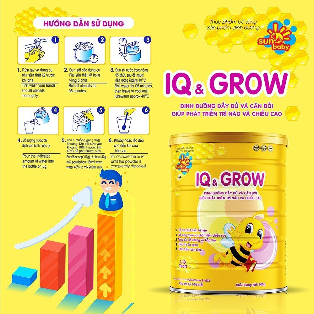  Sữa bột tăng chiều cao và trí thông minh SUNBABY IQ GROW 900g 