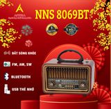  Đài Radio cổ điển, 3 band FM, AM, SW, pin khô, sử dụng 6-8h, nghe nhạc Bluetooth, USB, TF NNS 8069BT 