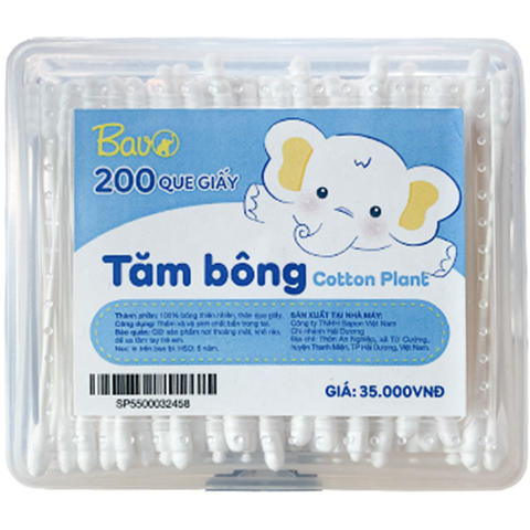  Tăm bông Bavo thân giấy hộp vuông (200 que) 