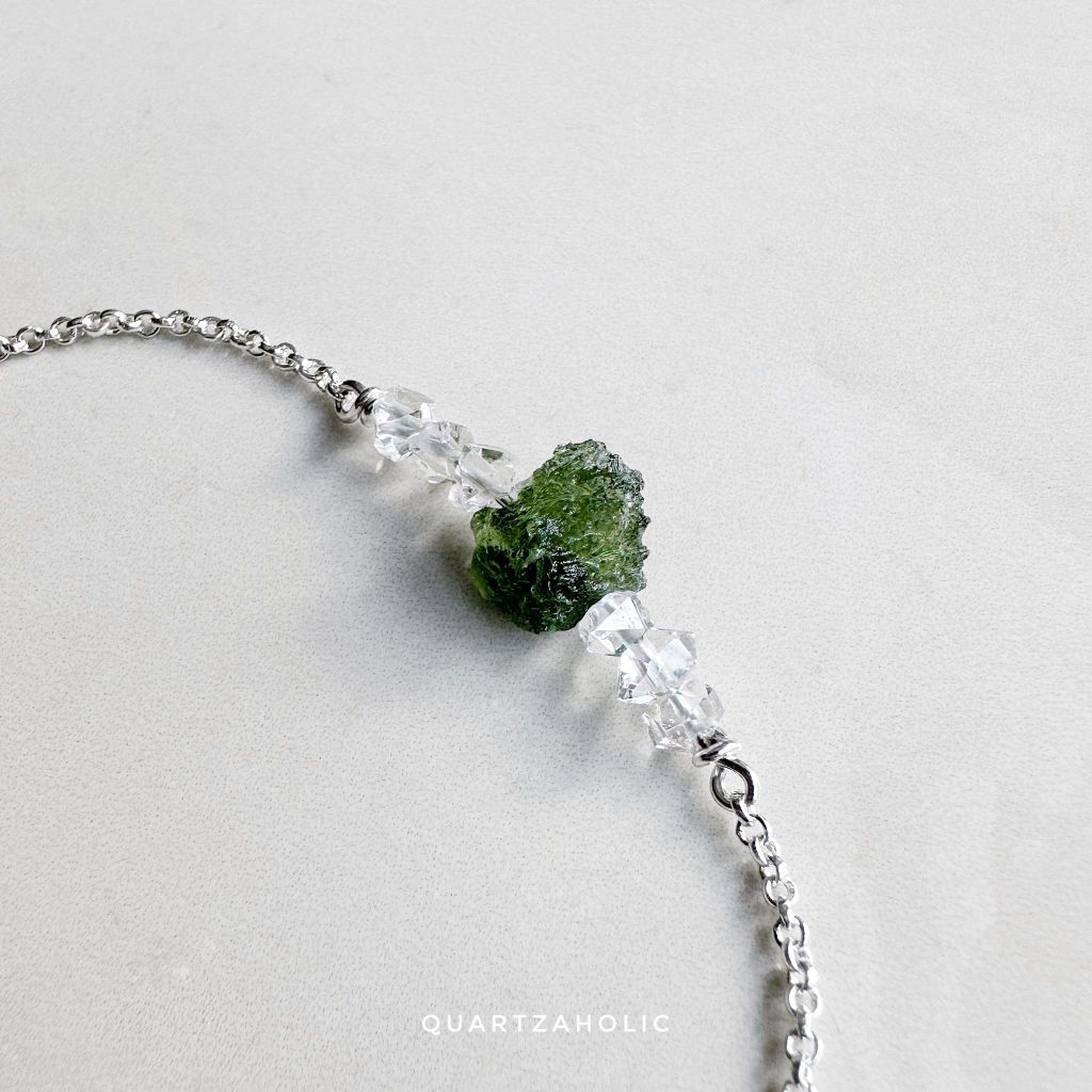 Vòng tay Line Moldavite x Herkimer Diamond