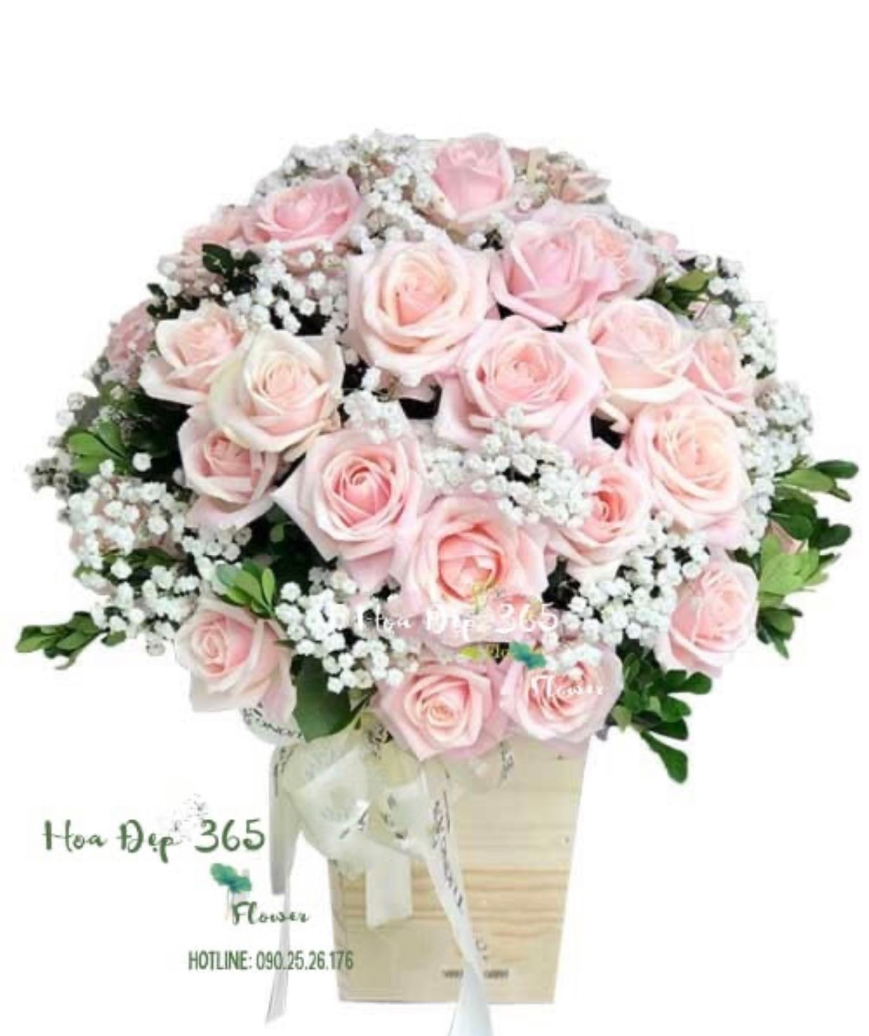 Hồng Thương - HCH53 - Hoa Hồng 20/10 - Hộp Hoa Hồng Pastel và Hoa Baby