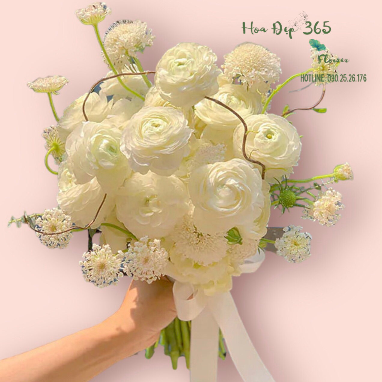 Bó Hoa cưới Cầm Tay Mao Lương Trắng - HC47