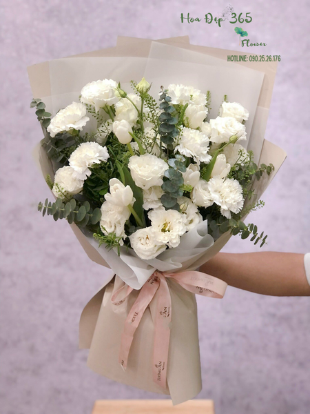 Bó Hoa Cẩm Chướng Trắng Mix Tulip - HBD233