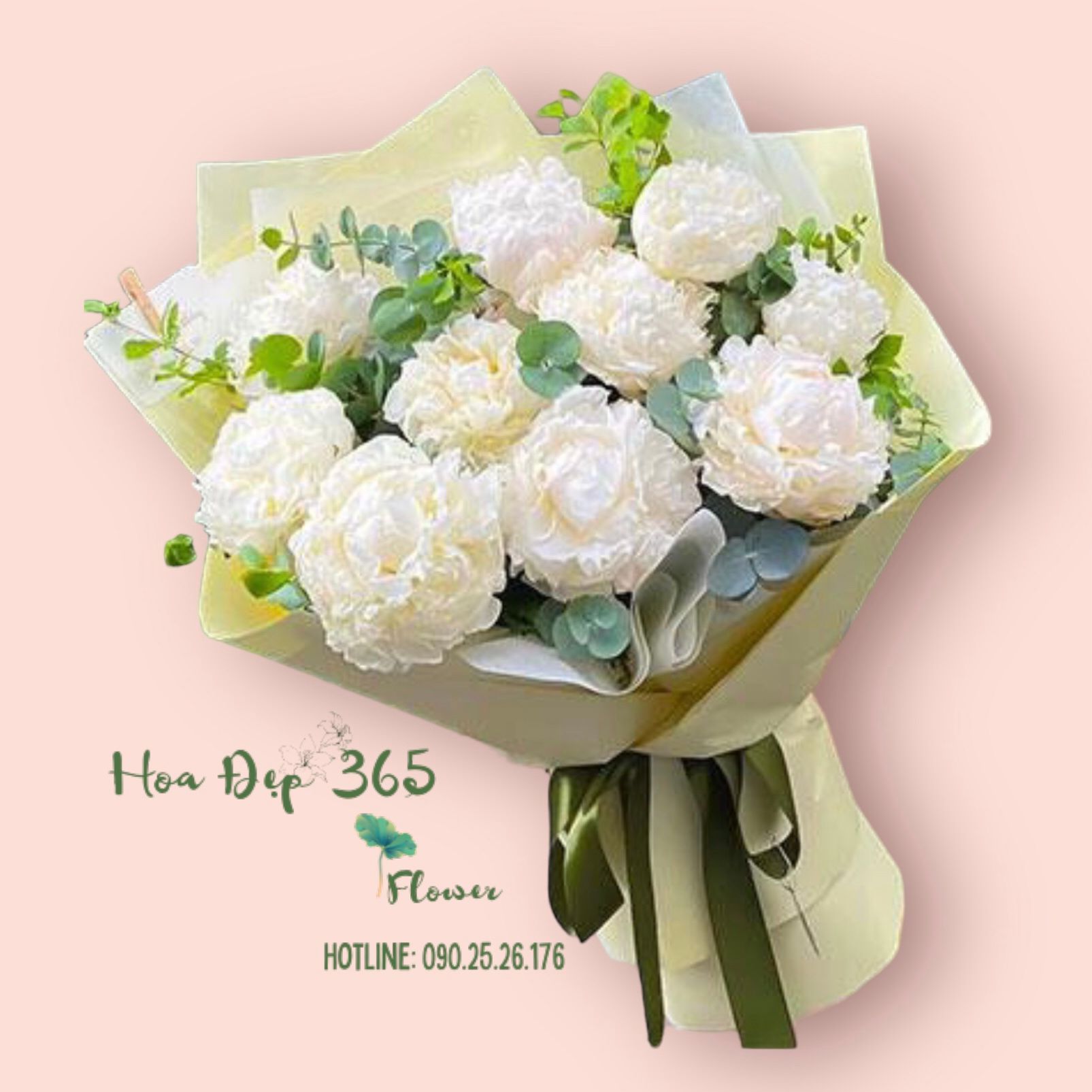 Bó Mẫu Đơn Trắng Tinh Khôi - HBD96 - Hoa 8/3