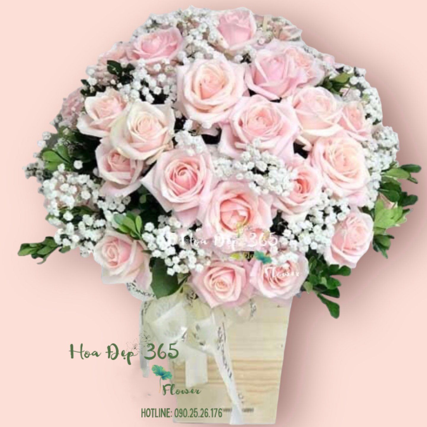 Hồng Thương - HCH53 - Hoa Hồng 20/10 - Hộp Hoa Hồng Pastel và Hoa Baby