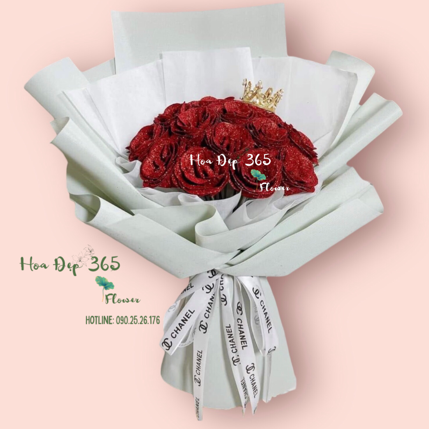Glitter Roses - HST27 - Bó Hoa Hồng Sáp Đỏ Kim Tuyến 15 Bông
