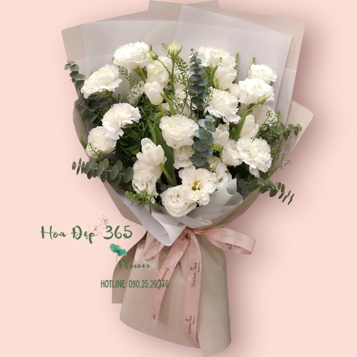 Bó Hoa Cẩm Chướng Trắng Mix Tulip - HBD233