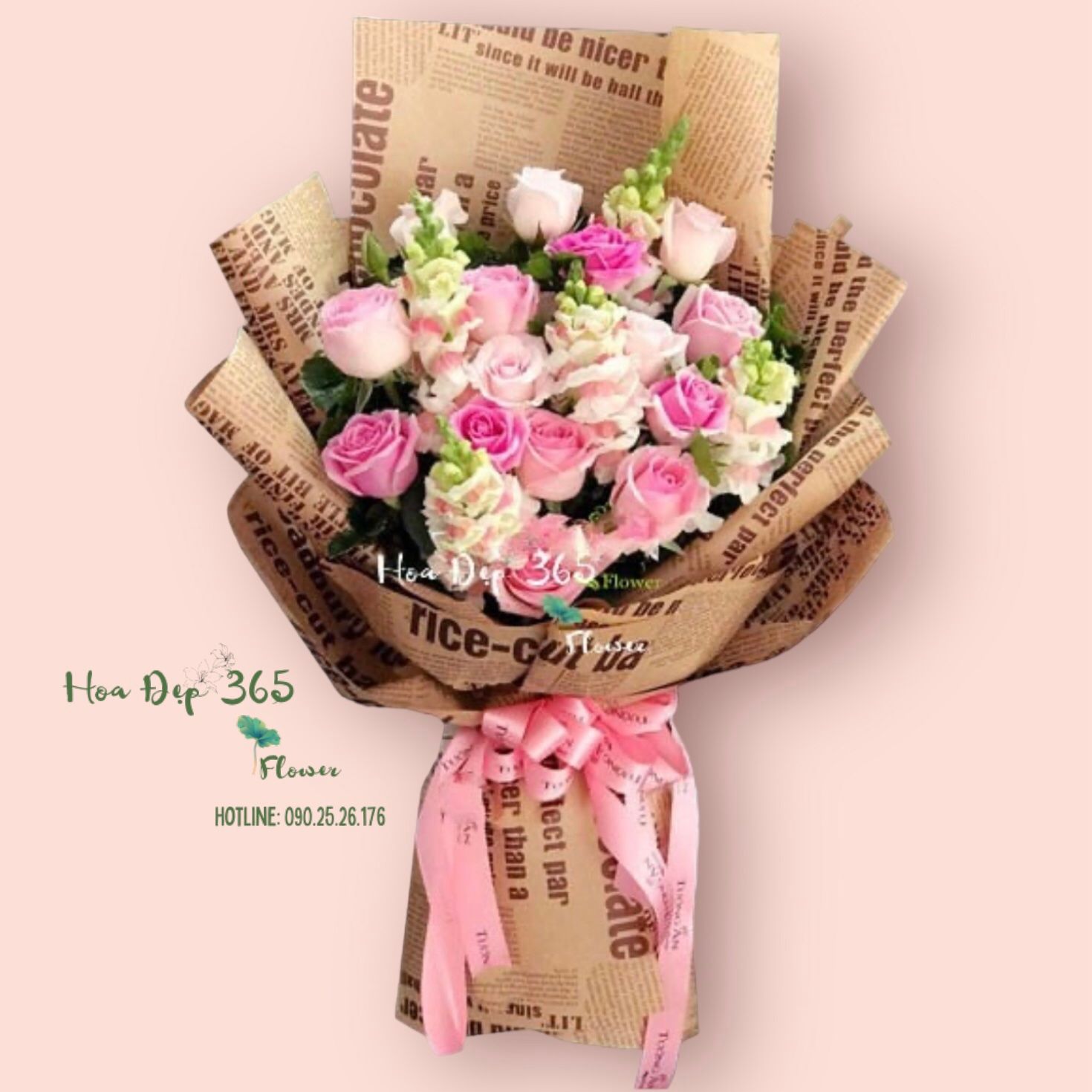 Thương Lắm - HBD187 - Hoa Hồng 20/10 - Hoa Hồng Dâu và Hoa Mõm Sói Hồng