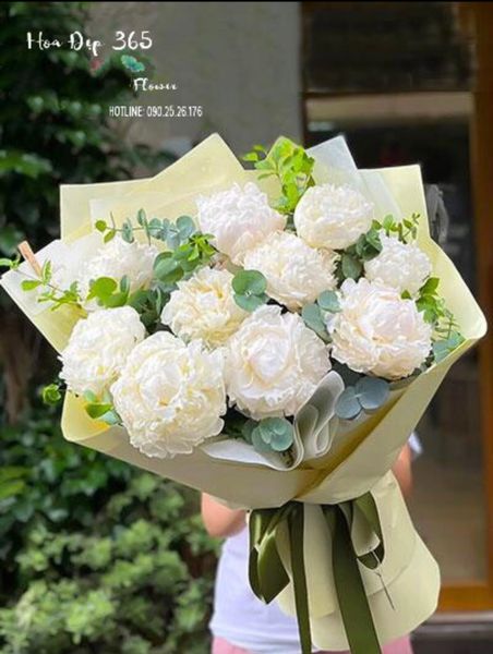 Bó hoa mẫu đơn trắng tinh khôi