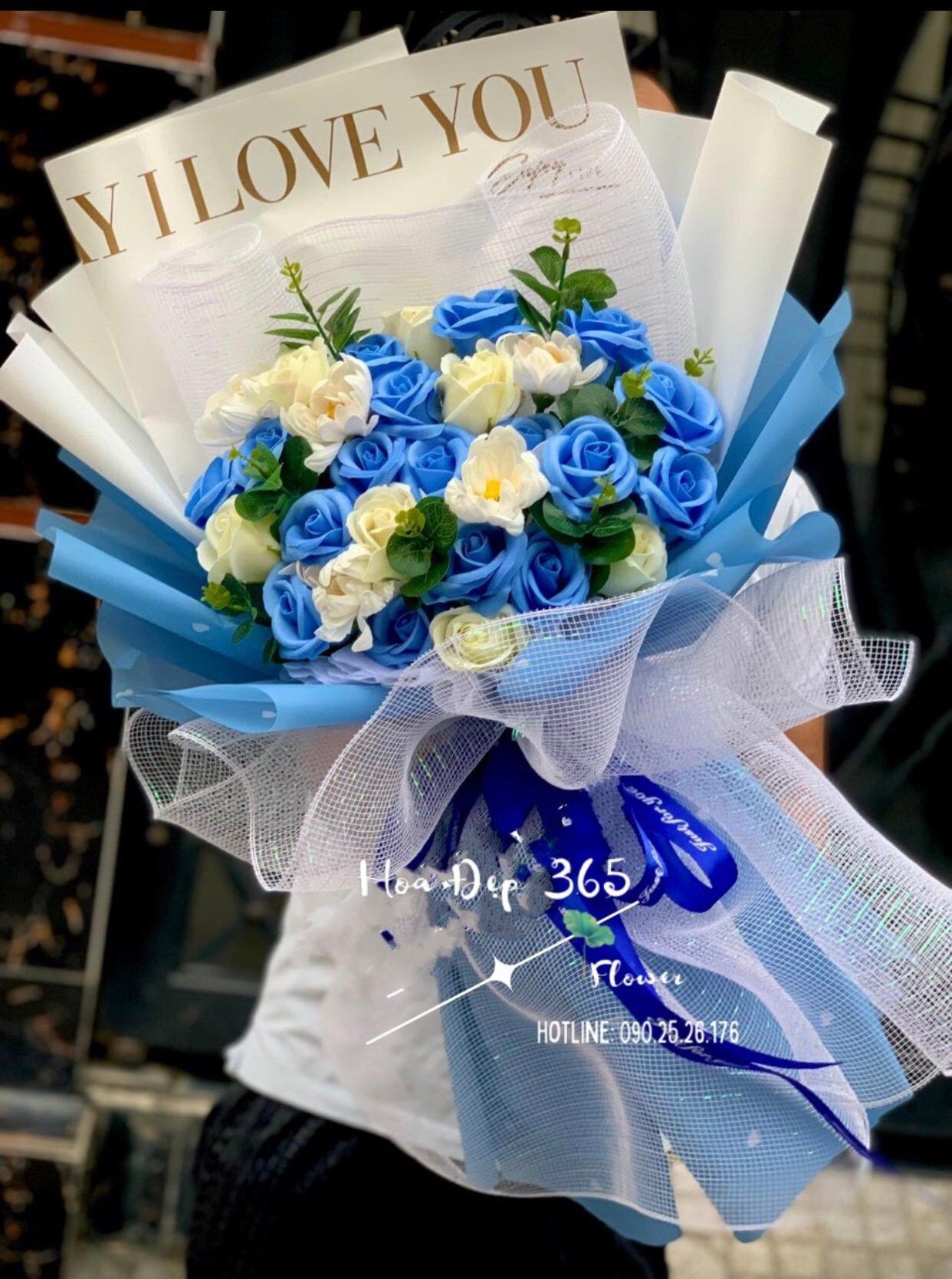 Blue and White Bouquet - HST07 - Hoa Hồng Sáp Thơm Đẹp