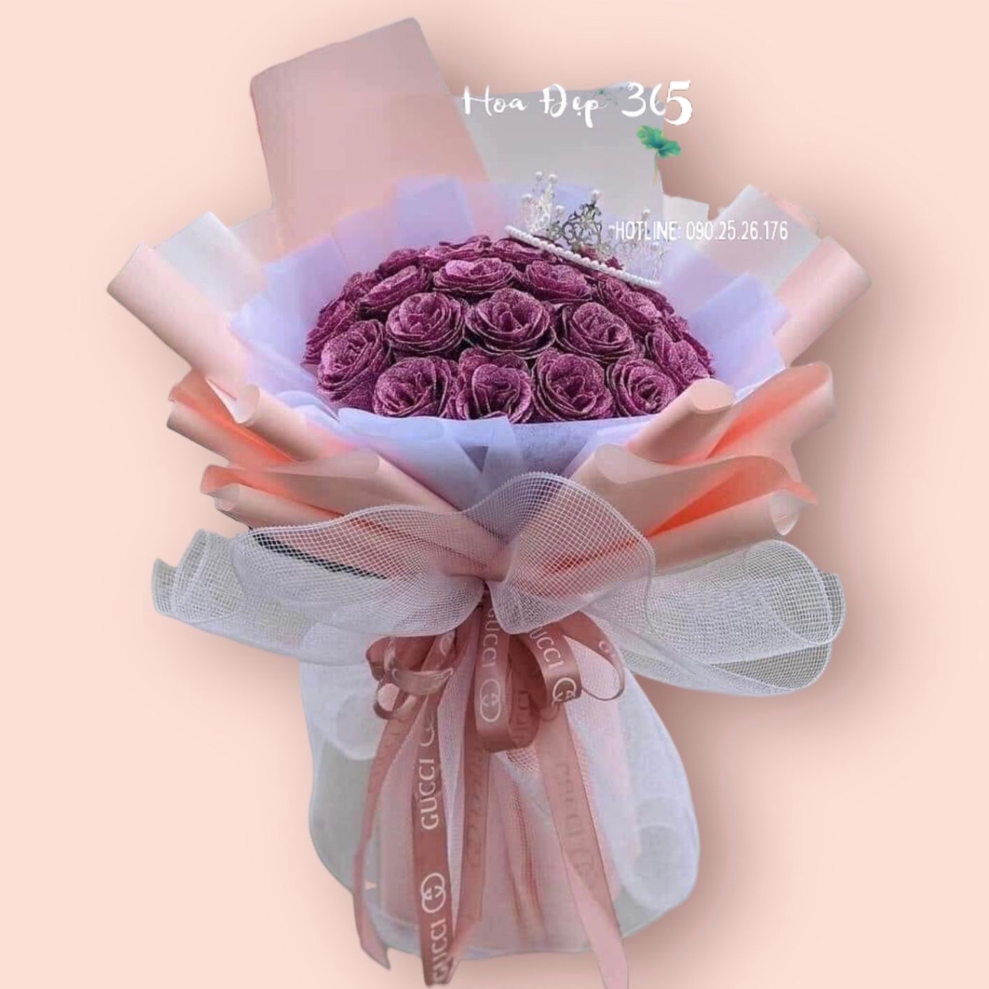 Purple Rose - HST26 - Bó Hoa Hồng Tím Kim Tuyến 25 Bông