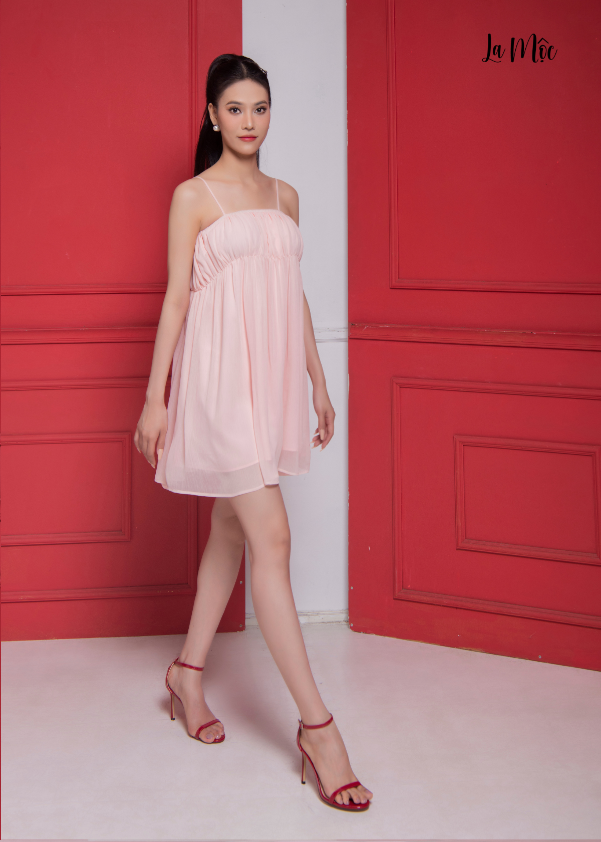  ĐẦM CHIFFON HỒNG PHẤN, 2 DÂY BABYDOLL, LA MỘC 