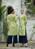  ÁO DÀI LINEN XANH THÊU HOẠ TIẾT HOA 