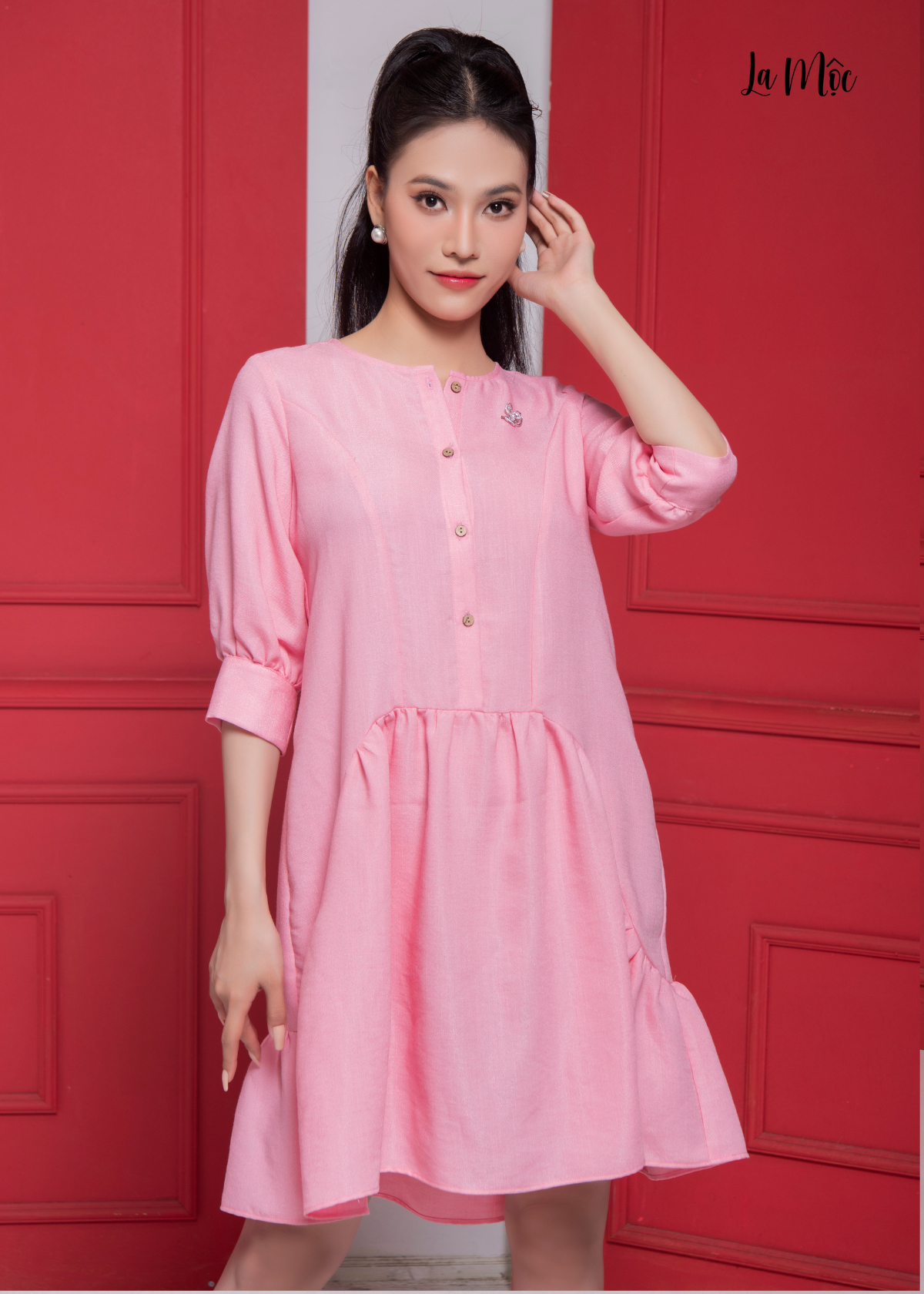  ĐẦM BABYDOLL LINEN HỒNG, LA MỘC 