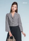  SET VEST CROPTOP ÁO GINGHAM TRẮNG ĐEN QUẦN LAYA ĐEN HOA NỔI 