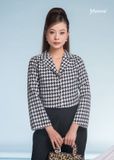  SET VEST CROPTOP ÁO GINGHAM TRẮNG ĐEN QUẦN LAYA ĐEN HOA NỔI 