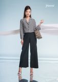  SET VEST CROPTOP ÁO GINGHAM TRẮNG ĐEN QUẦN LAYA ĐEN HOA NỔI 