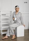  BỘ PIJAMA TAY DÀI, QUẦN DÀI, TRẮNG CHẤM BI, SATIN LỤA KOREA 