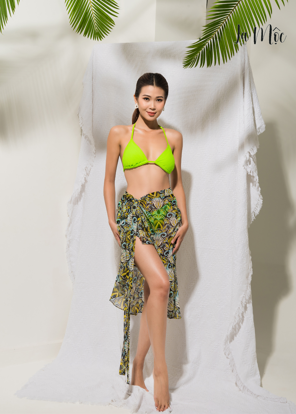  VÁY CHOÀNG BIKINI, HỌA TIẾT XANH, CỘT EO 