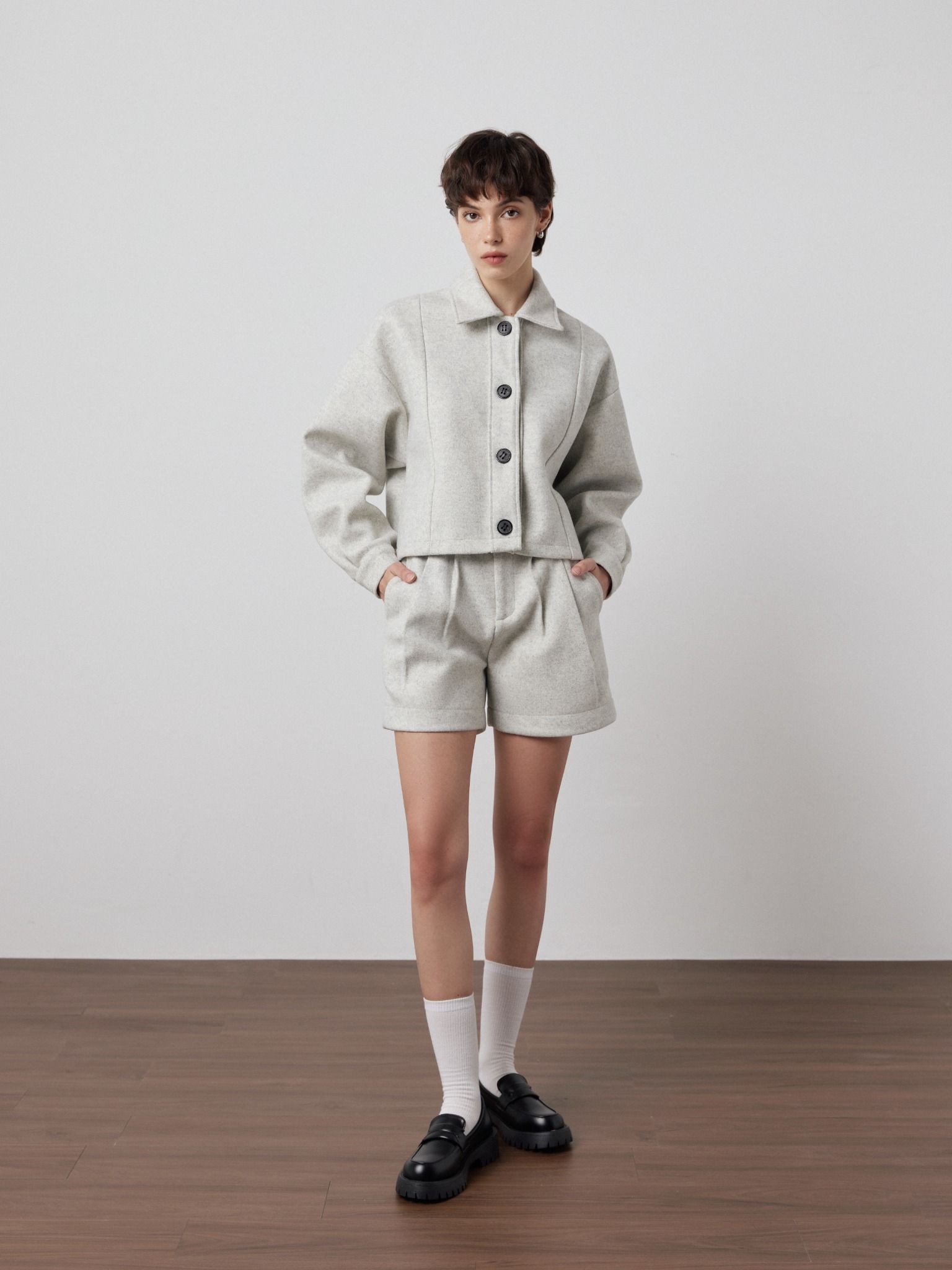 FELTED WOOL COAT - ICE GREY