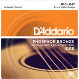 Dây Đàn Guitar Acoustic D'Addario EJ15 Phosphor Bronze, Extra Light, 10-47