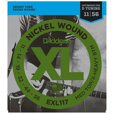 Dây Đàn Guitar Điện D'Addario EXL117 Nickel Wound, Medium Top/Extra Heavy Bottom, 11-56