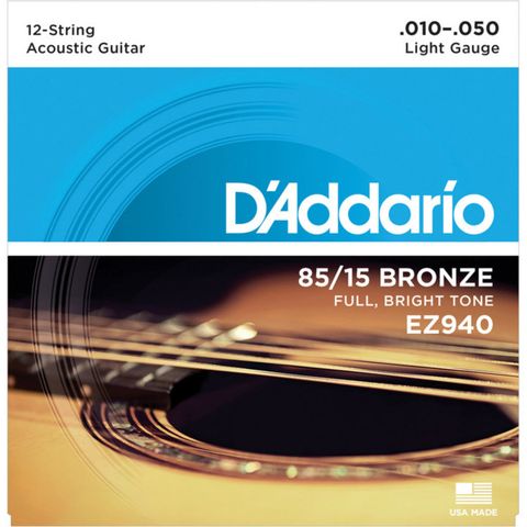 Dây Đàn Guitar Acoustic D'Addario EZ940 85/15, 12-String Light, 010-050