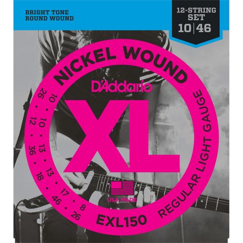 Dây Đàn Guitar Điện D'Addario EXL150 Nickel Wound Regular Light, 12-String 10-46