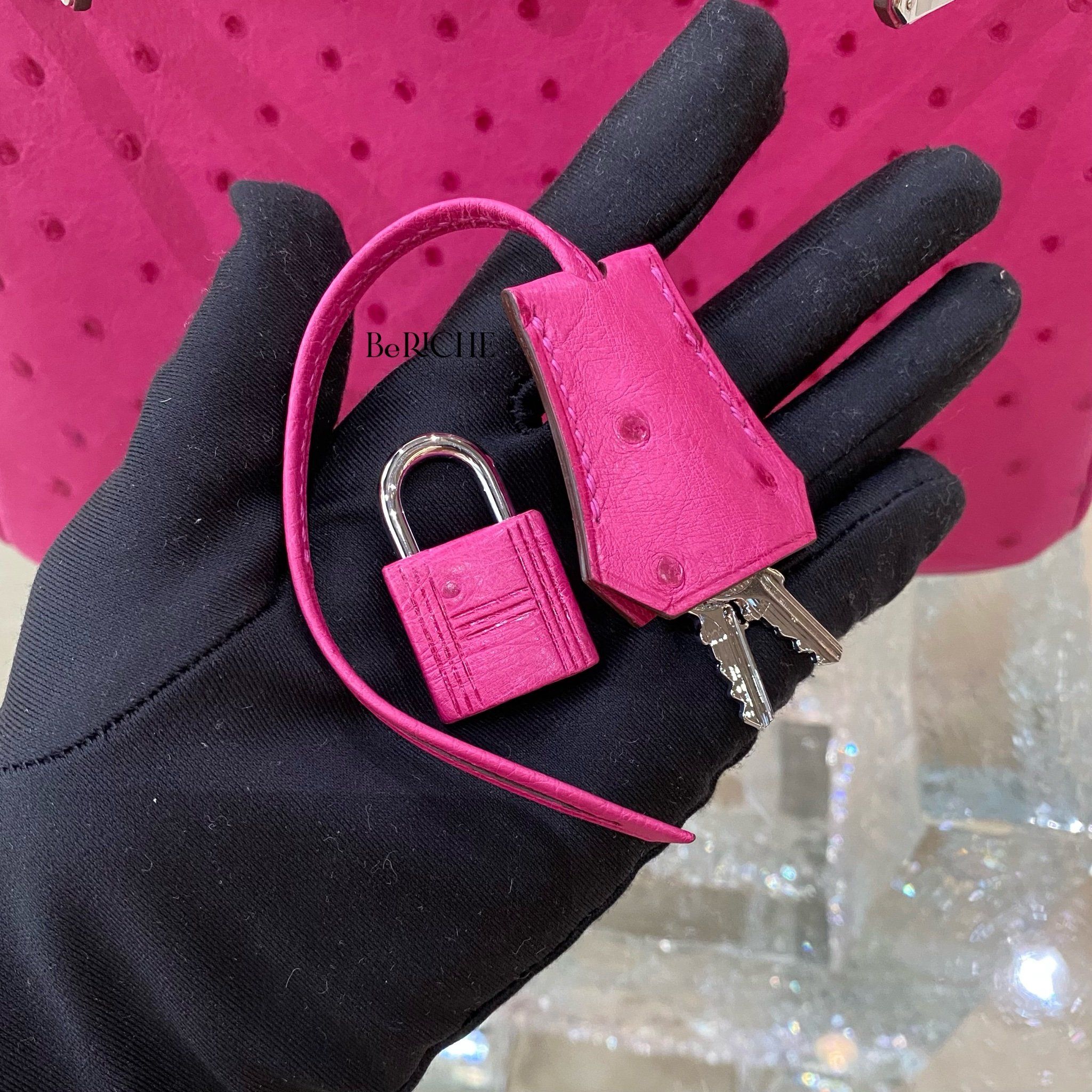 Birkin B25 Otrich Fuchsia PHW