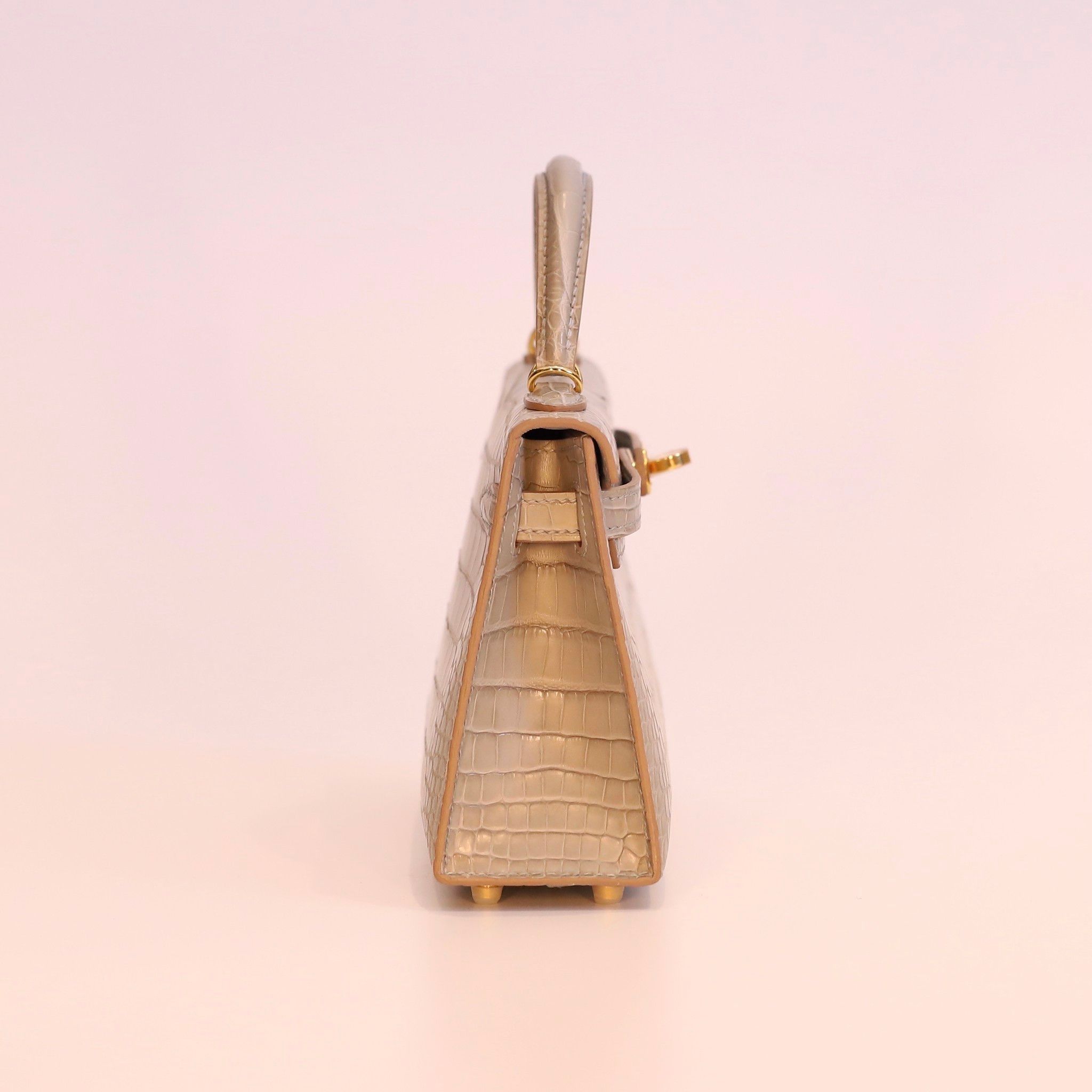 Kelly Mini K20 Crocodile Gris Perle GHW