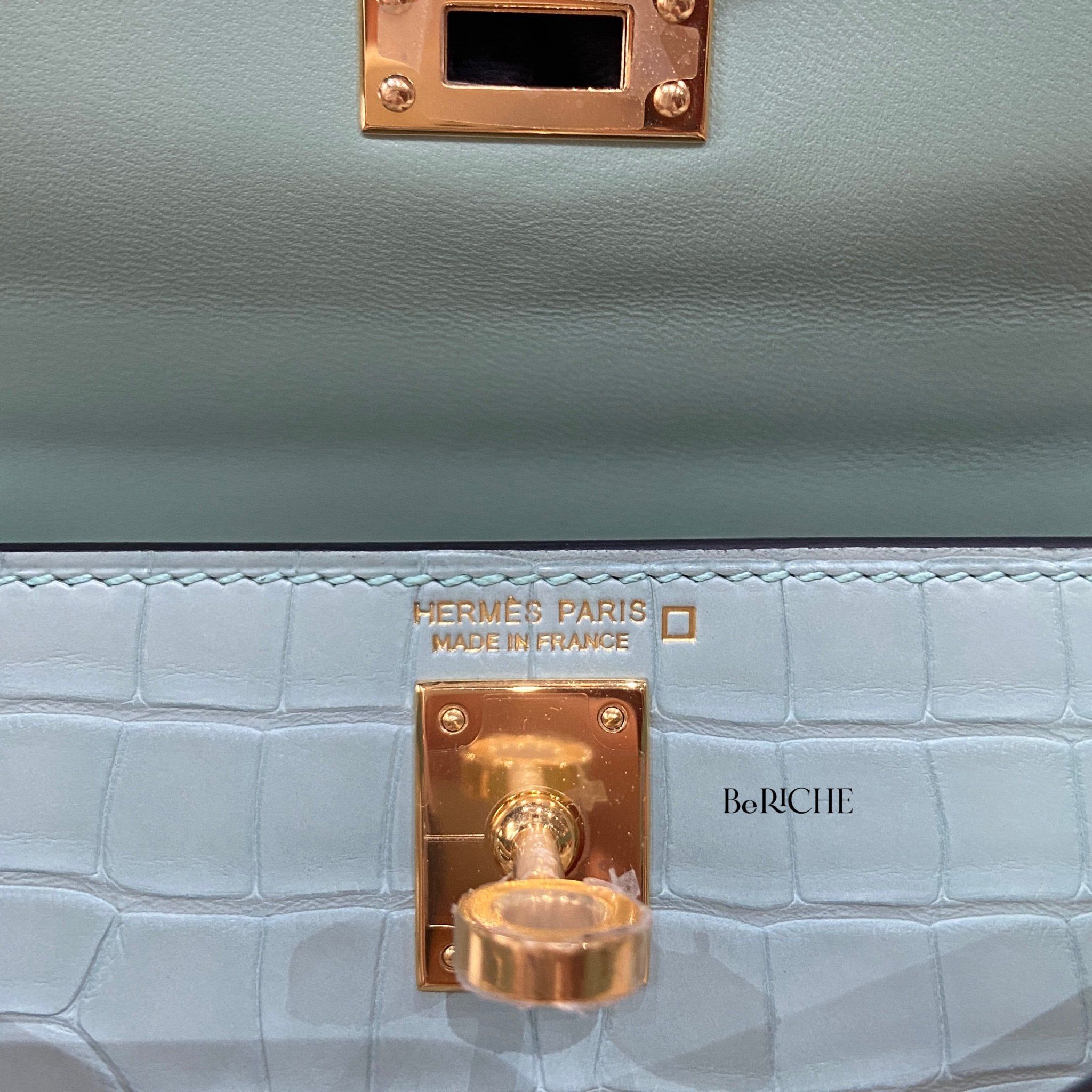 Kelly Mini K20 Matte Alligator Crocodile Vert d’eau GHW