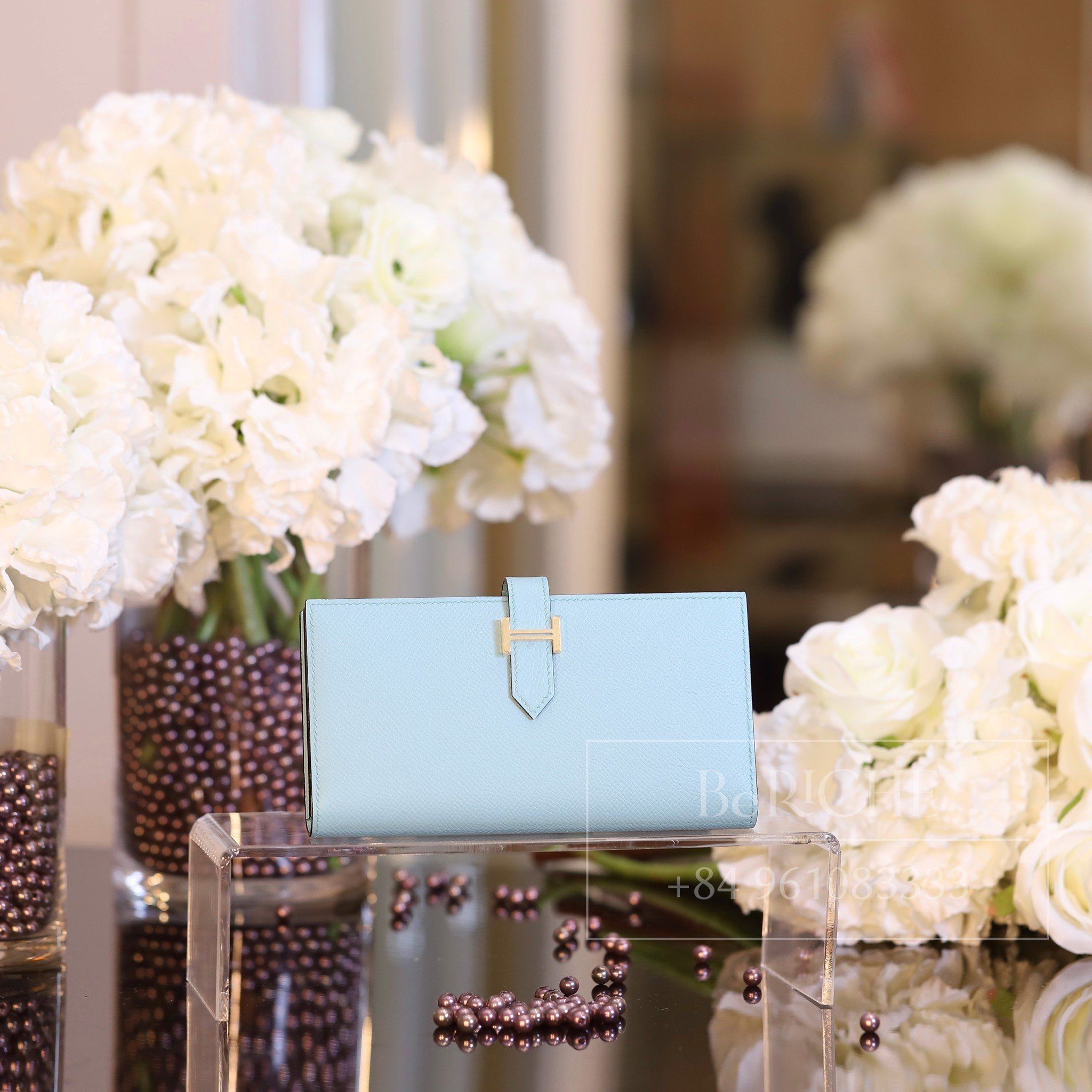 Hermes Bearn Long Wallet Bleu Atoll GHW