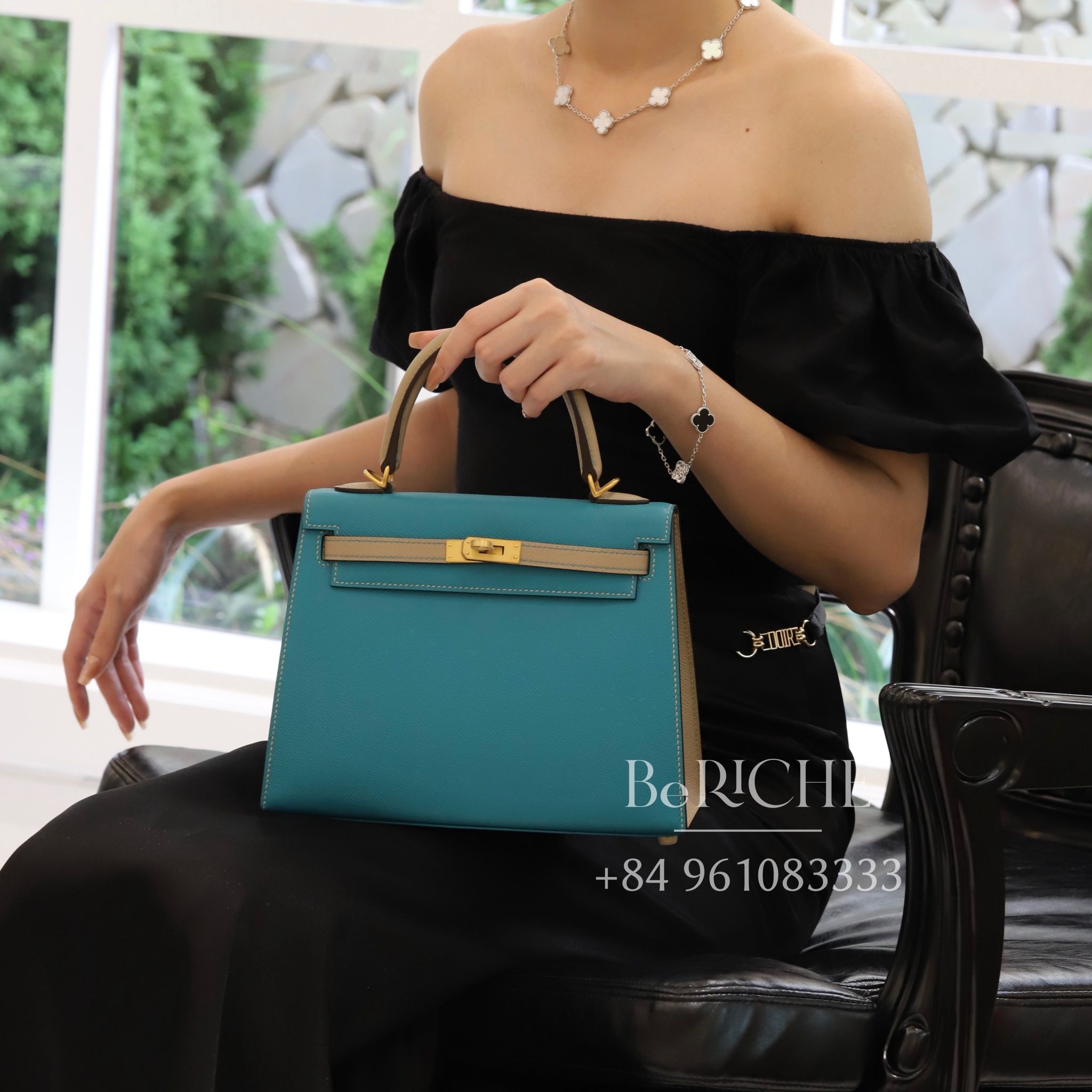 Kelly Hss K25 Epsom Bicolor (Bleu Paon/Trench)