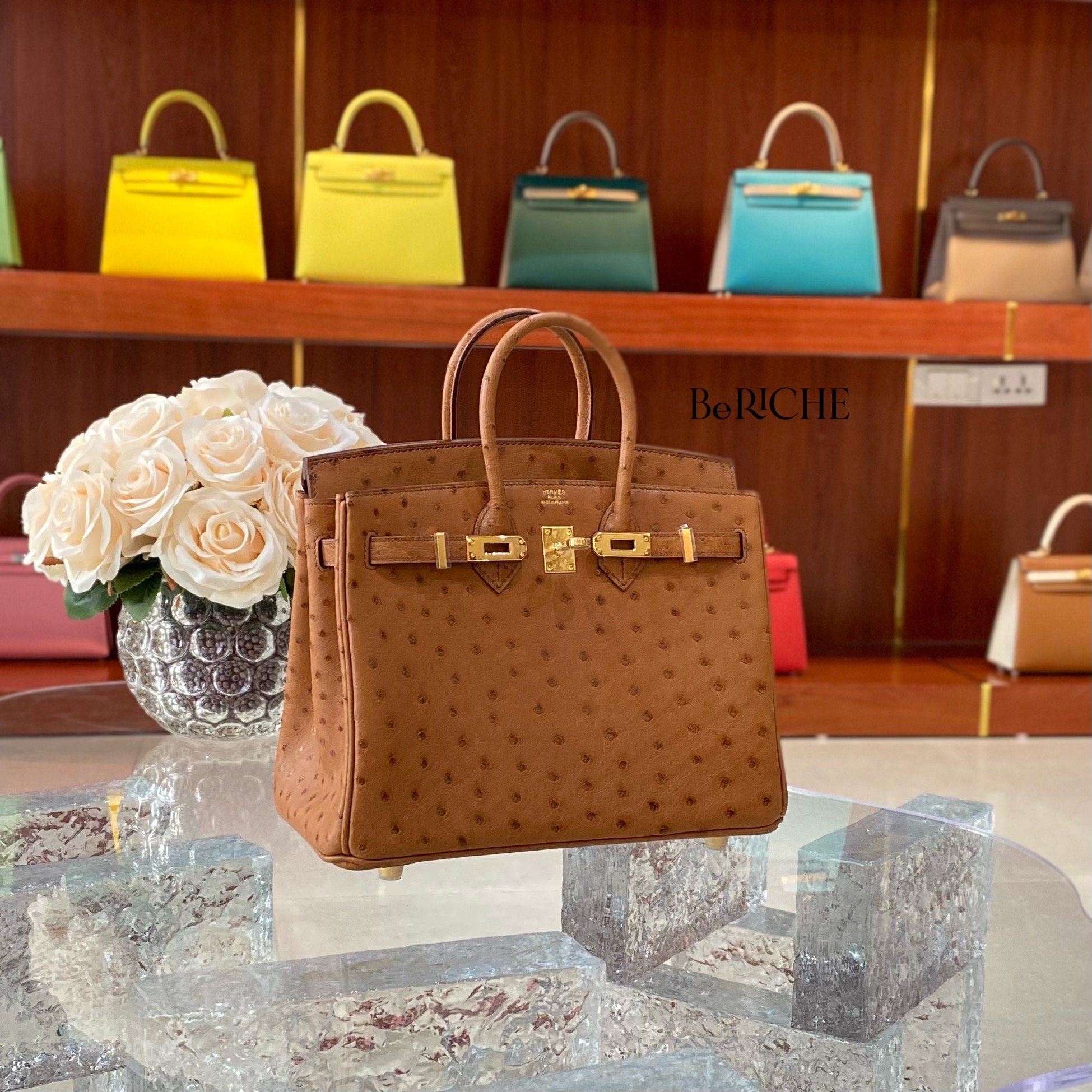 Birkin B25 Ostrich Cognac GHW