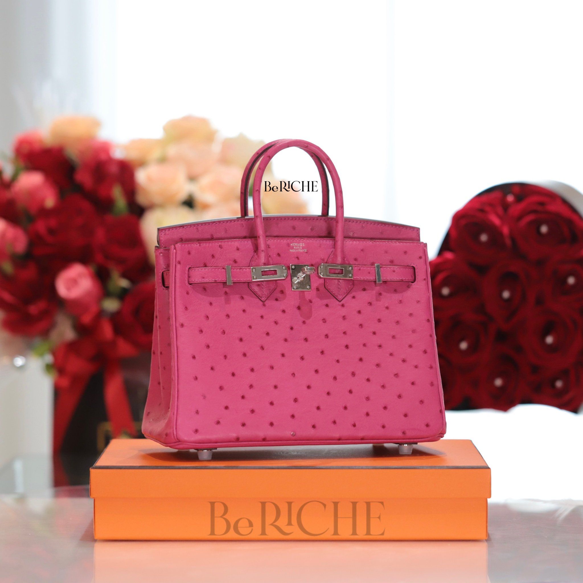 Birkin B25 Otrich Fuchsia PHW