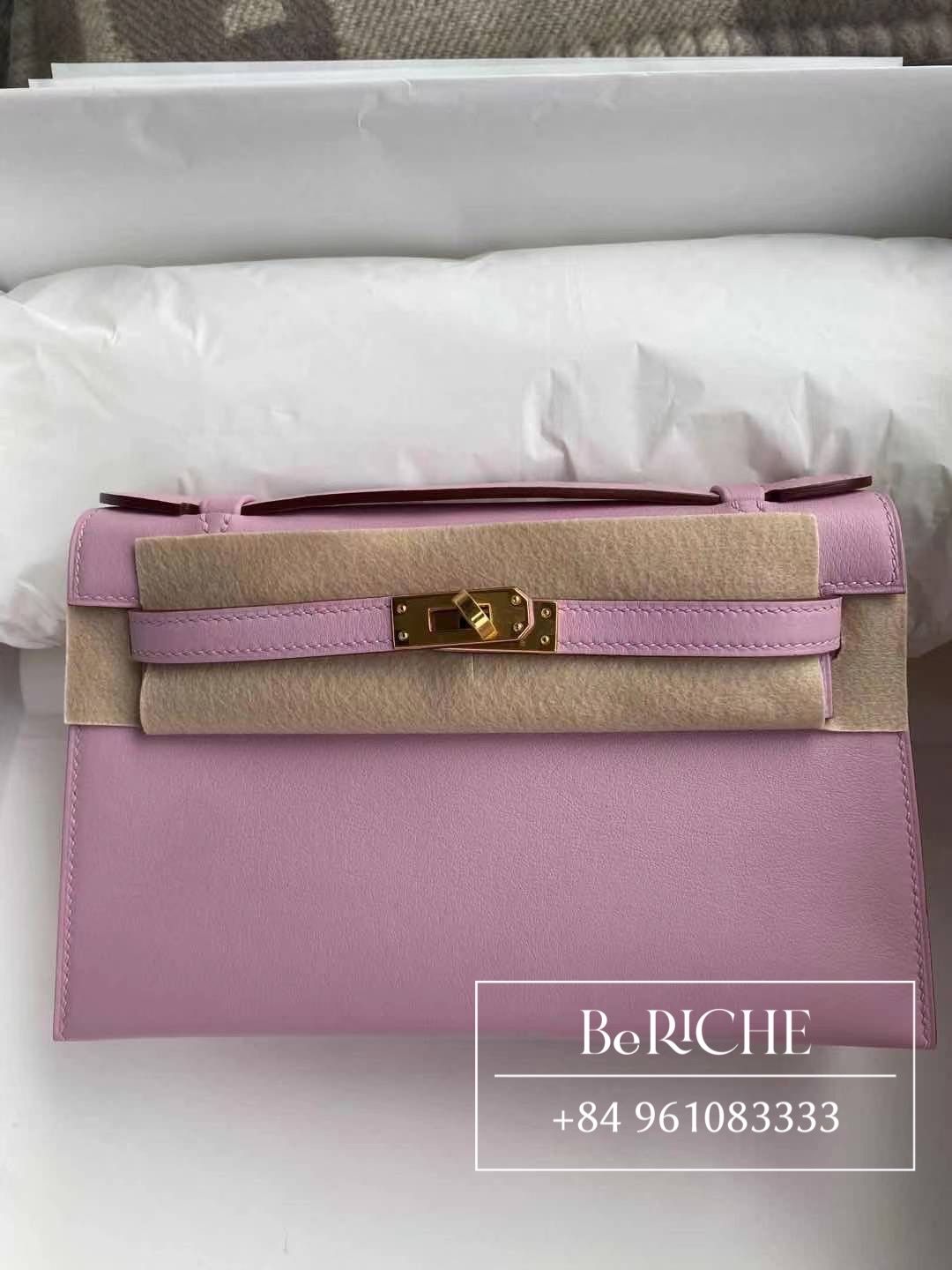Kelly Pochette KP22 Swift Leather Mauve GHW