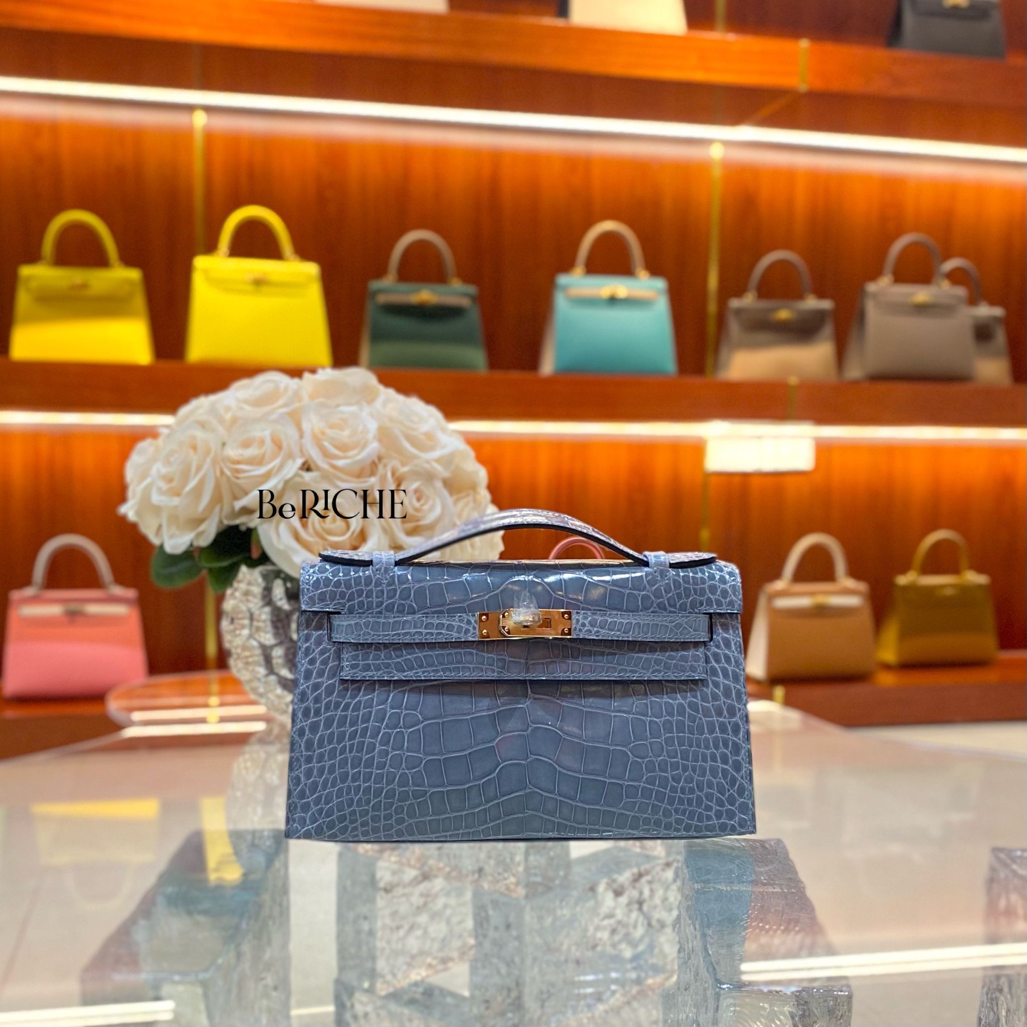 Kelly Pochette KP22 Crocodile Bleu Jean