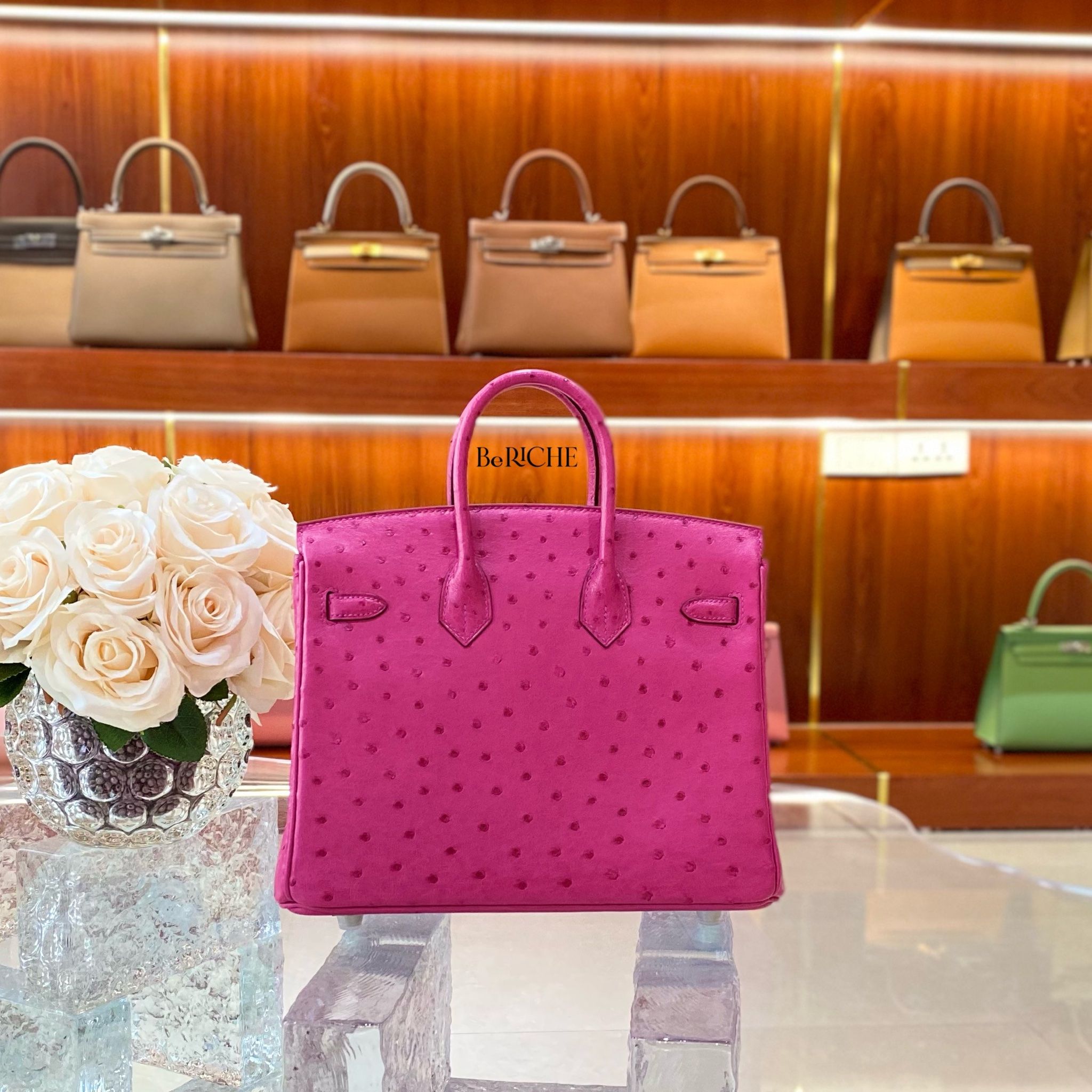 Birkin B25 Otrich Fuchsia PHW