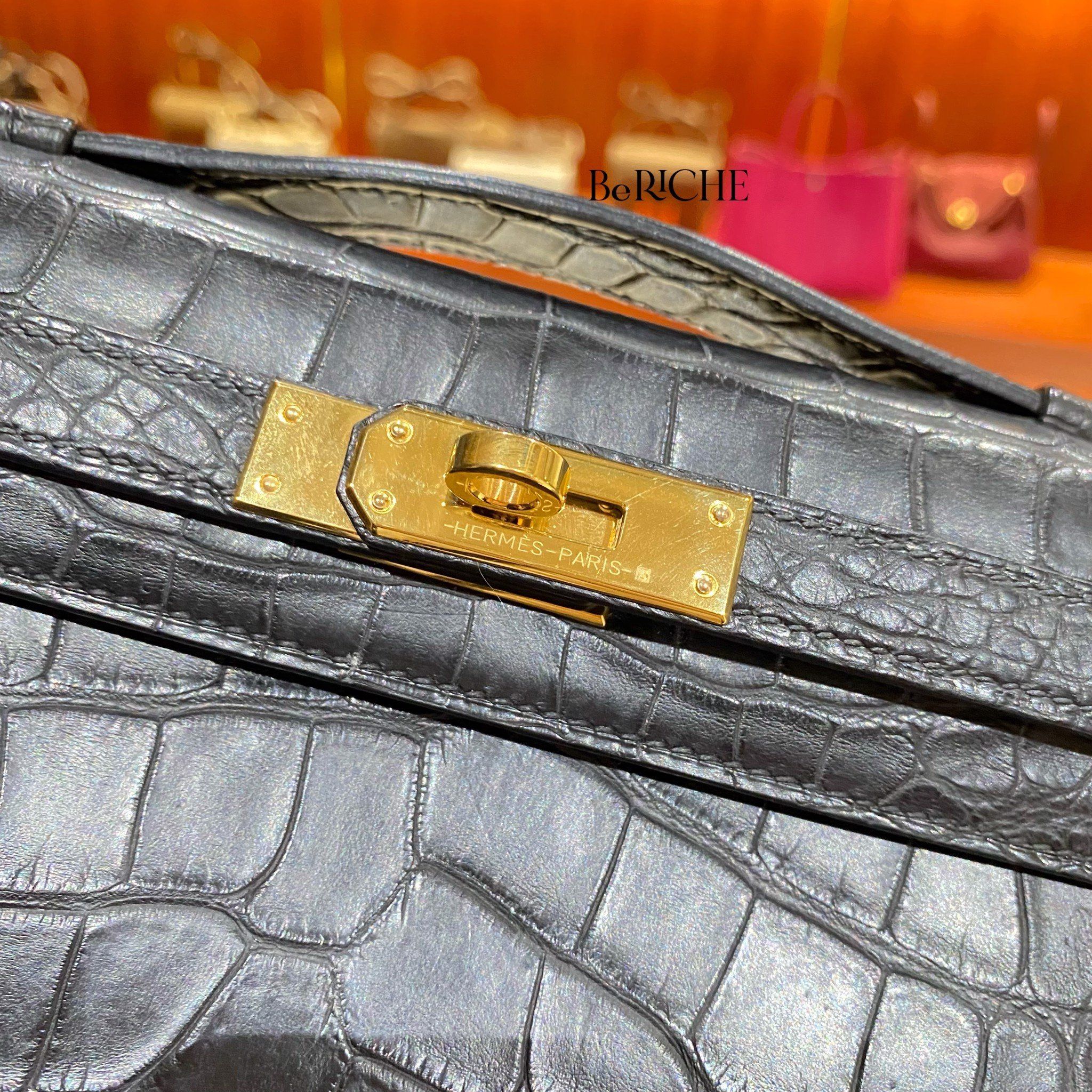 Kelly Cut Crocodile Noir Black GHW