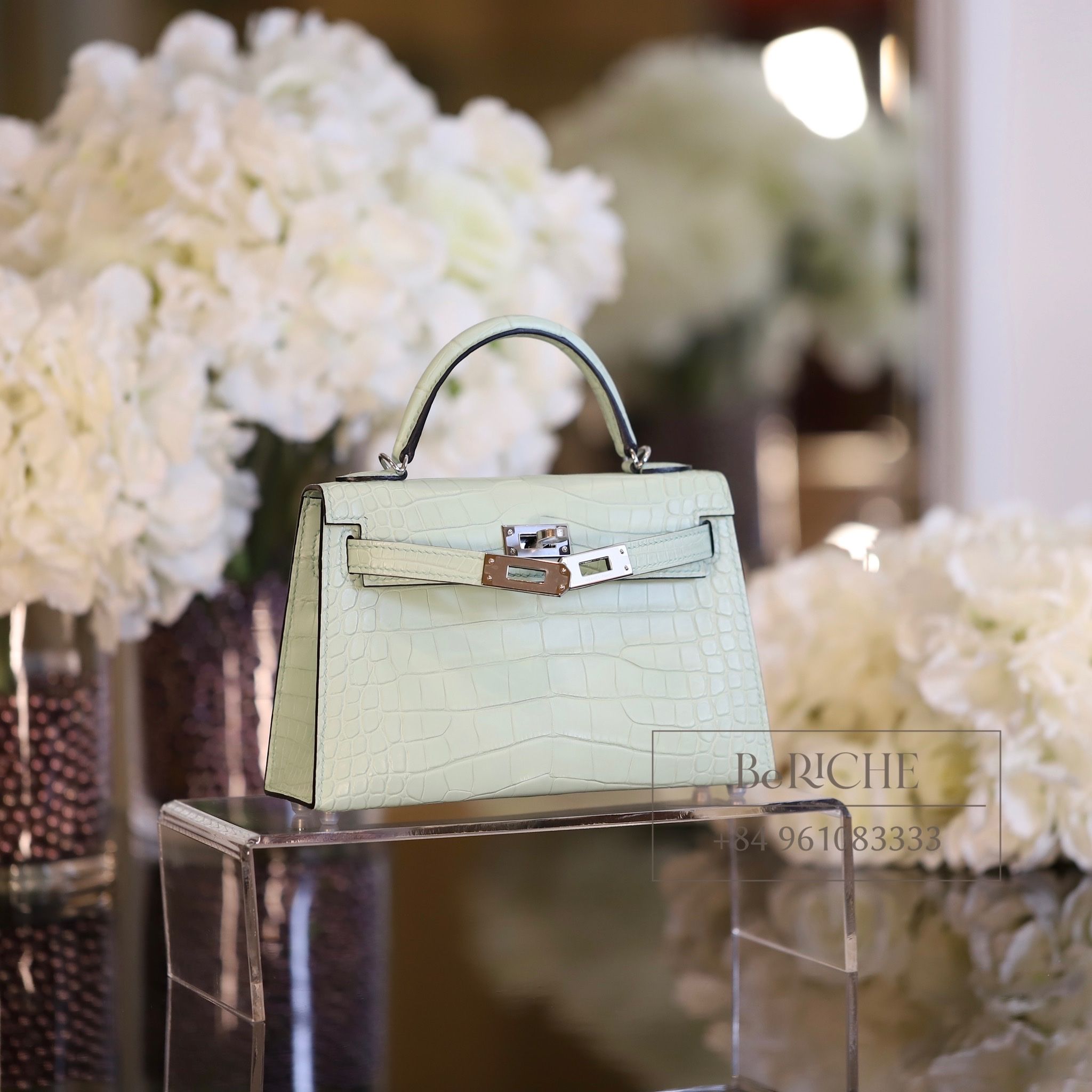 Kelly Mini K20 Matte Alligator Crocodile Vert d’eau