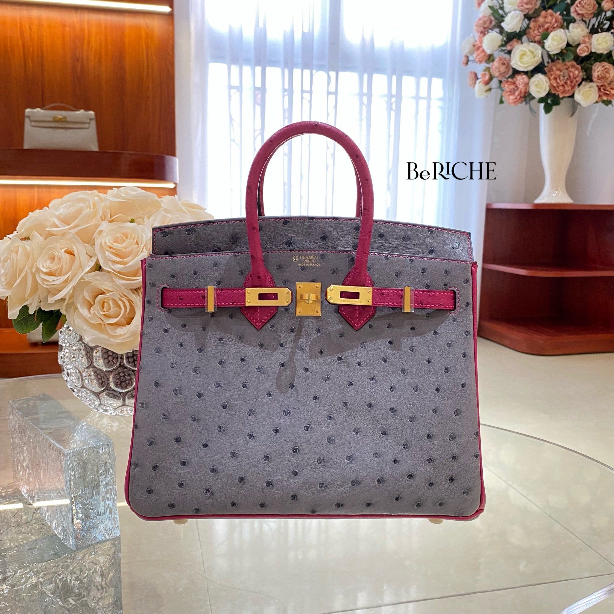 Birkin B25 Ostrich Bicolor HSS