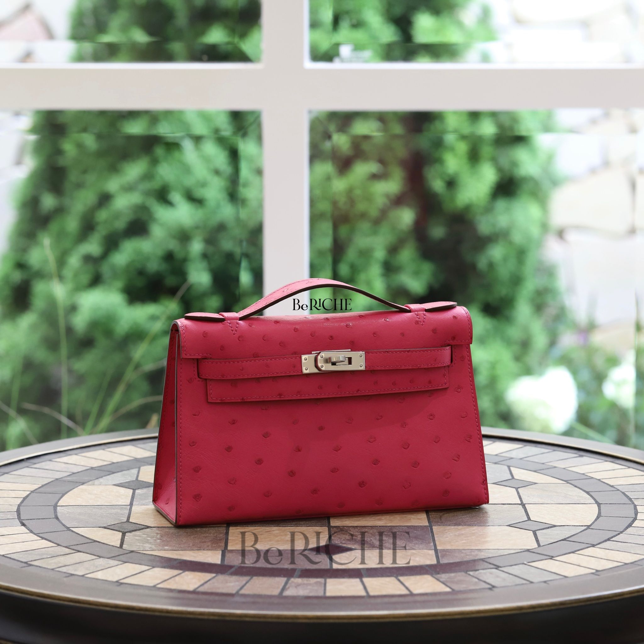 Kelly Pochette KP22 Ostrich Rose Tyrien